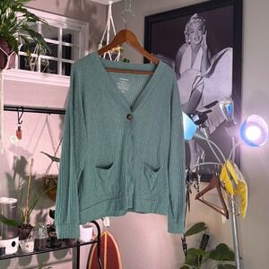 Joyspun Green Ribbed Button Front Cardigan Womens Small